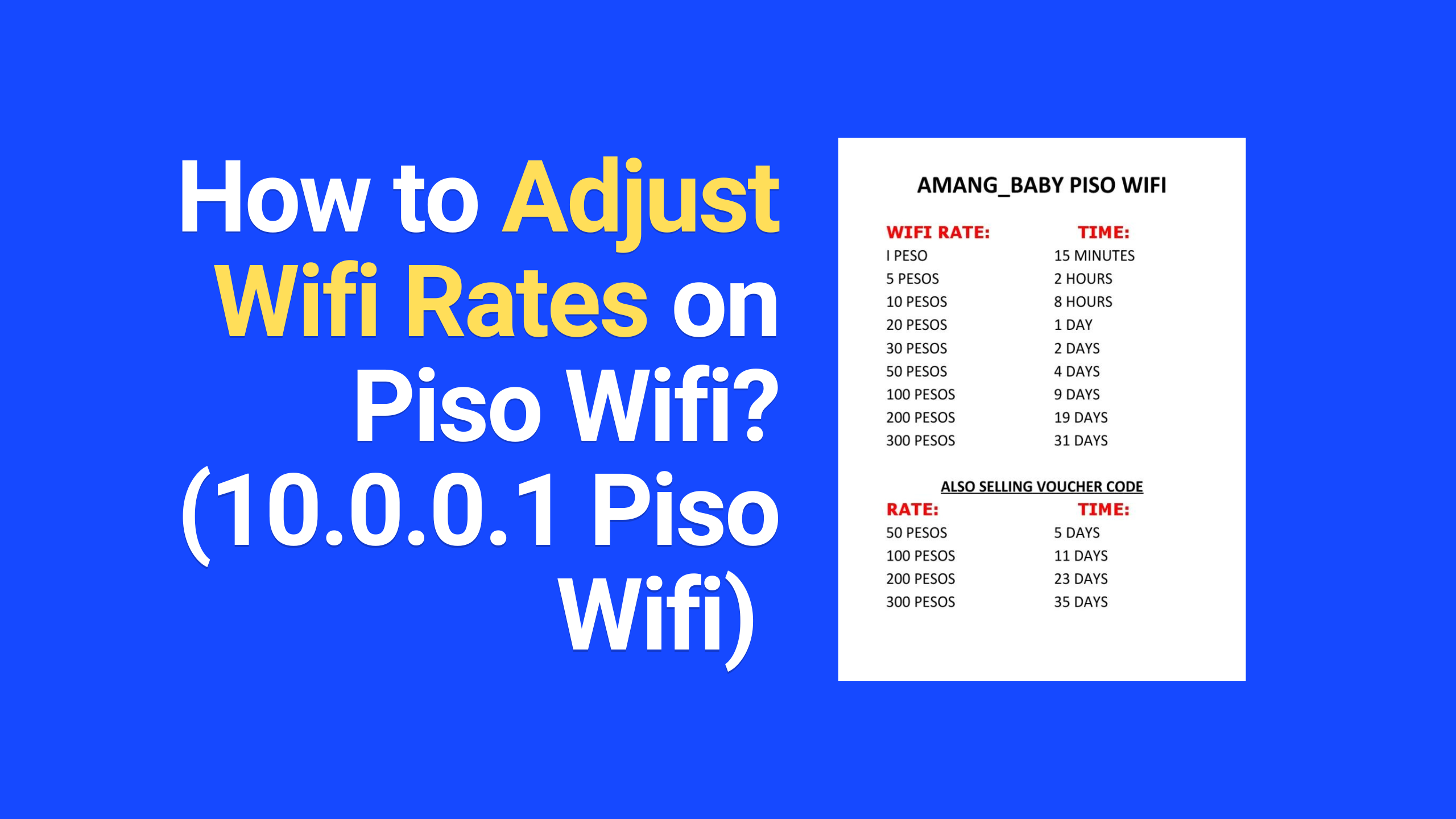Adjust Wifi Rates on Piso Wifi